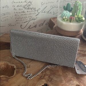 Sparkling Chain Strap Clutch - Silver studs - evening bag